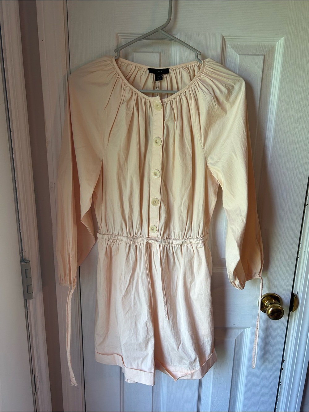 J. Crew light peach Button-Front Long Sleeve Romper